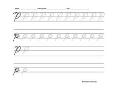 Worksheet for tracing and writing cursive letter P