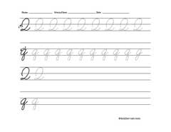 Worksheet for tracing and writing cursive letter Q