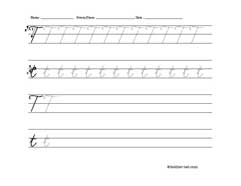 Worksheet for tracing and writing cursive letter T