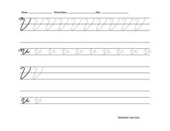 Worksheet for tracing and writing cursive letter V