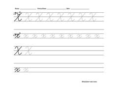 Worksheet for tracing and writing cursive letter X