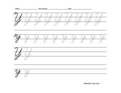 Worksheet for tracing and writing cursive letter Y