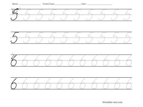 Tracing cursive numbers 5 and 6 worksheet