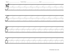 Worksheet for tracing cursive number 6