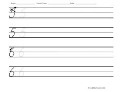 Worksheet for writing cursive number 6