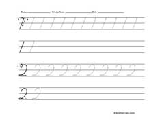 Worksheet for tracing and writing cursive number 2