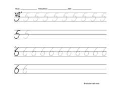 Worksheet for tracing and writing cursive number 6