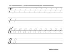 Worksheet for tracing and writing cursive number 8