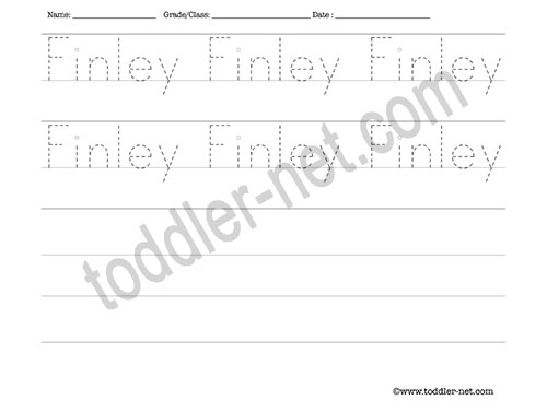 image of Finley Tracing and Writing Worksheet