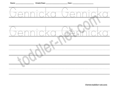 image of Gennicka Tracing and Writing Worksheet