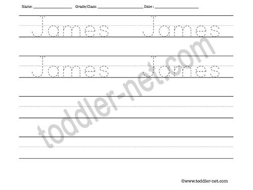 image of James Tracing and Writing Worksheet