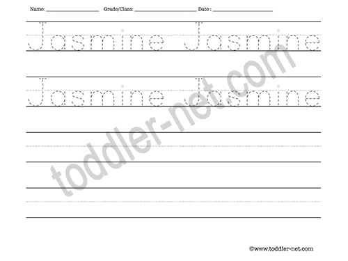 image of Jasmine Tracing and Writing Worksheet