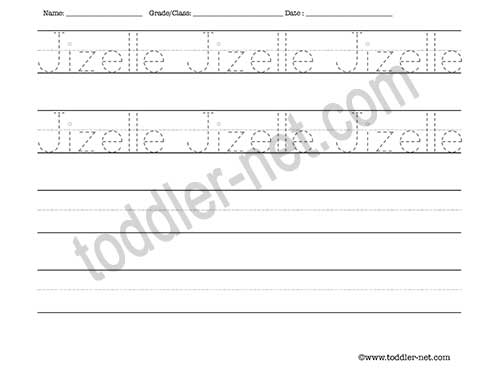 image of Jizelle Tracing and Writing Worksheet