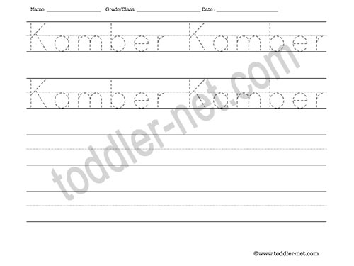 image of Kamber Tracing and Writing Worksheet