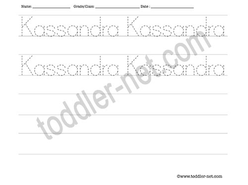 image of Kassandra Tracing and Writing Worksheet