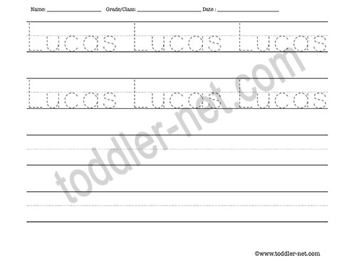 image of Lucas Tracing and Writing Worksheet