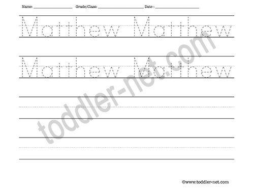 image of Matthew Tracing and Writing Worksheet