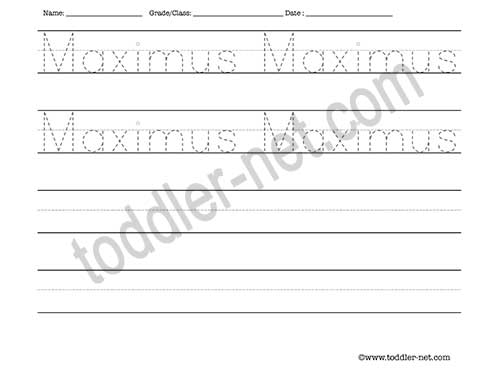 image of Maximus Tracing and Writing Worksheet