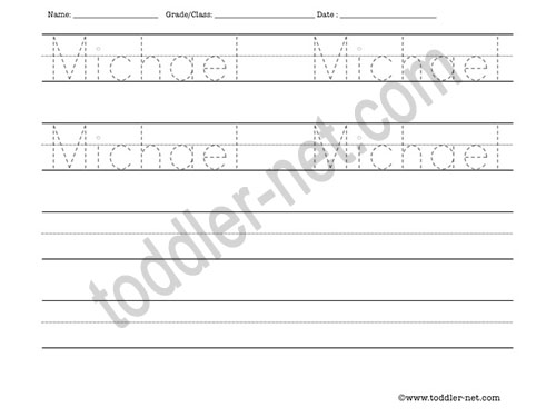 image of Michael Tracing and Writing Worksheet