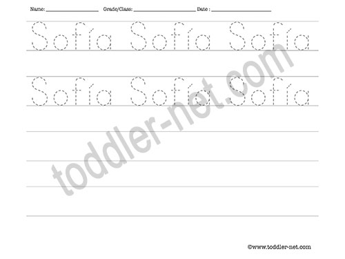 image of Sofia Tracing and Writing Worksheet