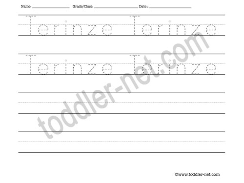 image of Terinze Tracing and Writing Worksheet