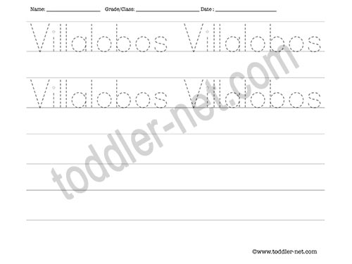 image of Villalobos Tracing and Writing Worksheet