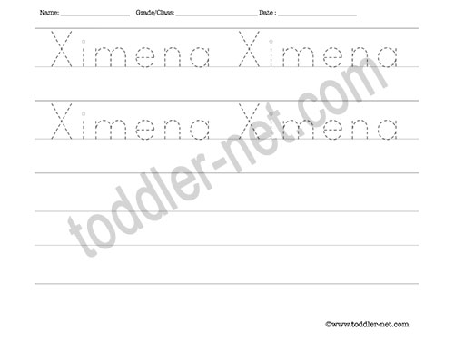 image of Ximena Tracing and Writing Worksheet