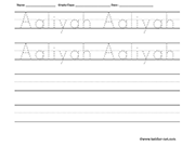Name tracing and writing worksheet - Aaliyah