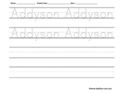 Name tracing and writing worksheet - Addyson