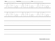 Name tracing and writing worksheet - Alfie