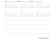 Name tracing and writing worksheet - Alivia
