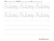 Name tracing and writing worksheet - Aubrey