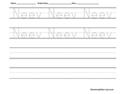 Tracing and writing worksheets for names starting with N