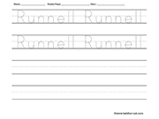 Name tracing and writing worksheet - Runnell