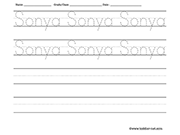 Name tracing and writing worksheet - Sonya