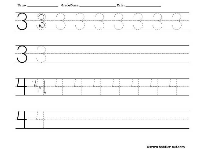 Tracing Worksheet - Numbers 3 and 4