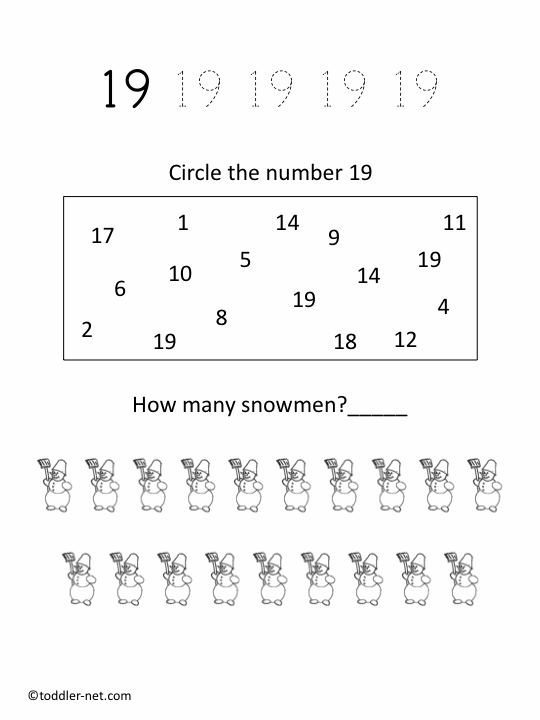 Number 19 Writing Counting And Identification Printable Number 19 Writing Counting And