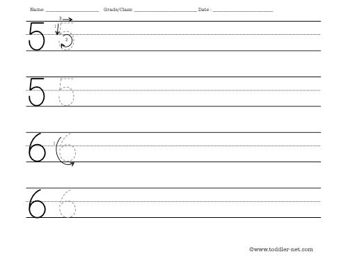 worksheet to practice writing numbers 5 and 6