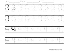 numbers 3 and 4 tracing worksheet