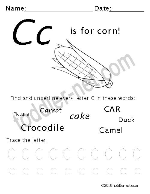 image of the Letter C Thanksgiving Worksheet for Preschoolers 