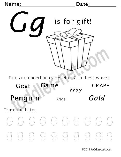 image of the Letter G Christmas Worksheet for Preschoolers 