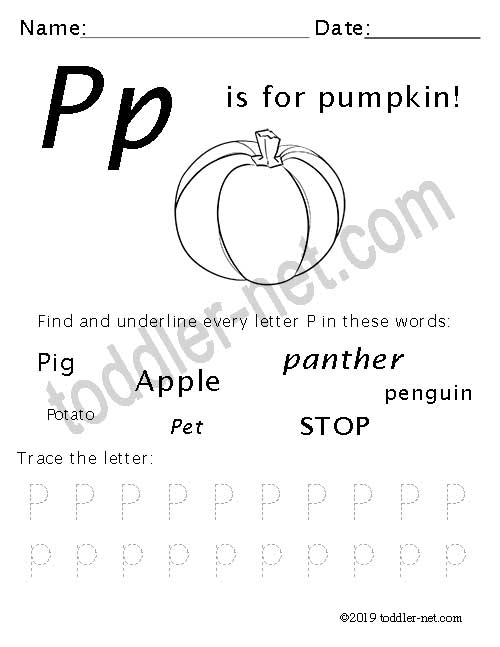 image of the Letter P Thanksgiving Worksheet for Preschoolers 