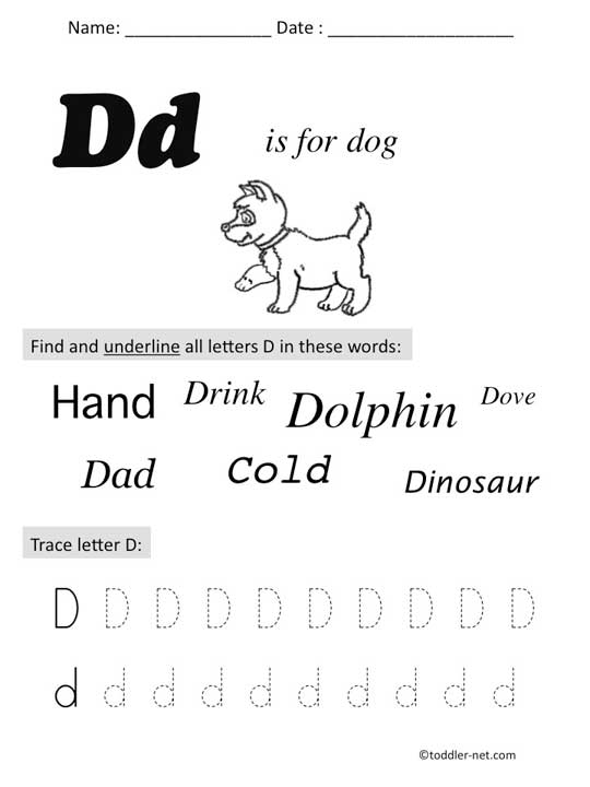 free printable letter d preschool worksheet