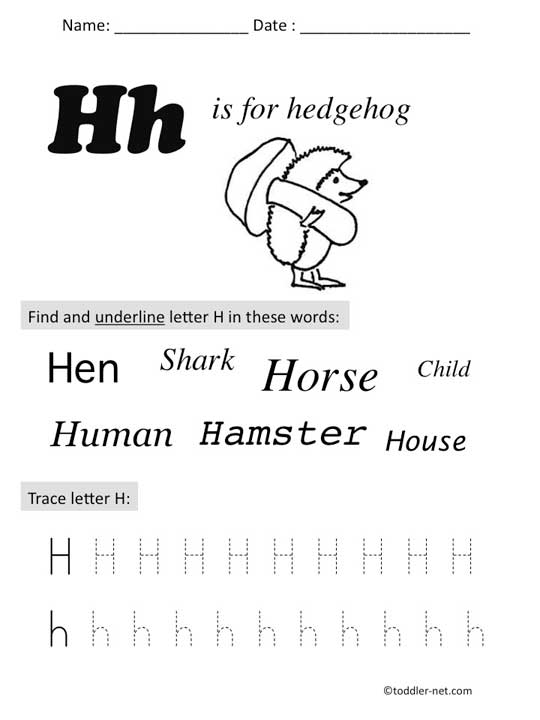 preschool letter h