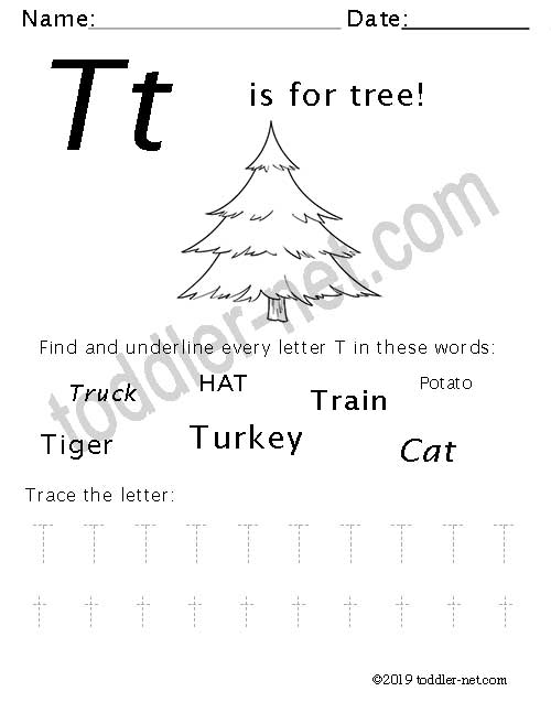 image of the Letter T Christmas Worksheet for Preschoolers 