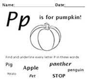 Letter P Thanksgiving Worksheet for Preschoolers 