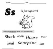 Preschool Letter S worksheet